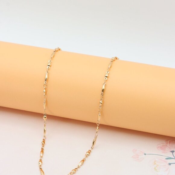 Rose Gold Plated Brass Necklace with Oval & Bead Link, XPNL0281 - Picture 4 of 12